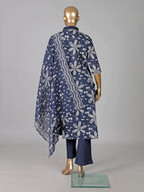 Navy cotton silk floral printed casual festive kurti set