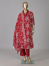 Maroon cotton silk floral printed festive kurti pant set