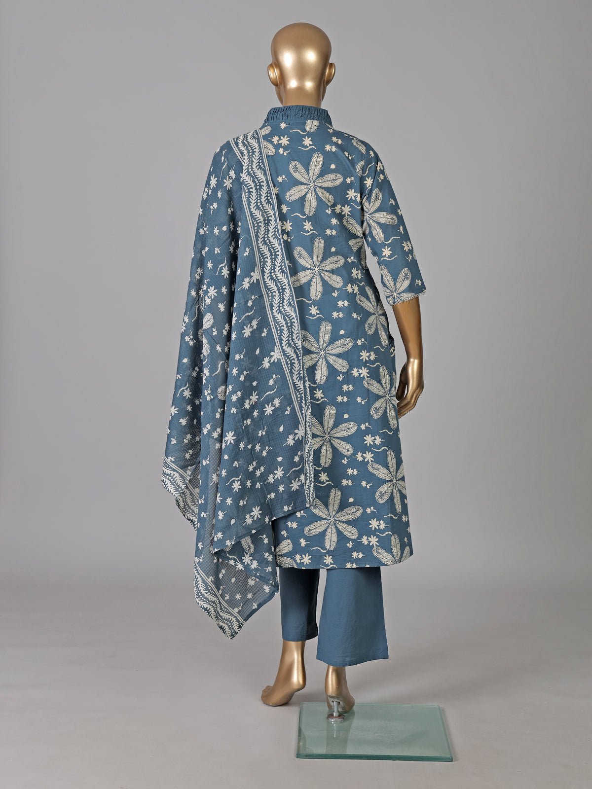 Stone grey cotton silk floral printed casual kurti set