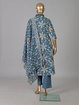 Stone grey cotton silk floral printed casual kurti set