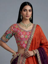 Multicolor silk motif half sleeve festive lehenga choli