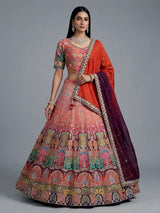 Multicolor silk motif half sleeve festive lehenga choli