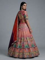 Multicolor silk motif half sleeve festive lehenga choli