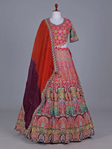 Multicolor silk motif half sleeve festive lehenga choli