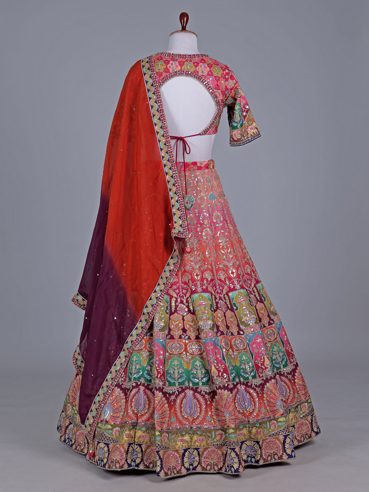 Multicolor silk motif half sleeve festive lehenga choli