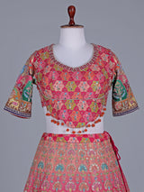 Multicolor silk motif half sleeve festive lehenga choli