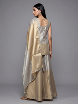 Golden silk sweetheart neck embellished festive palazzo suit
