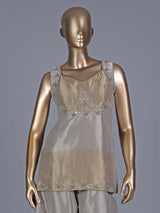 Golden silk sweetheart neck embellished festive palazzo suit