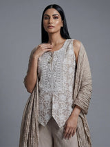 Beige chiffon silk embellished festive palazzo suit