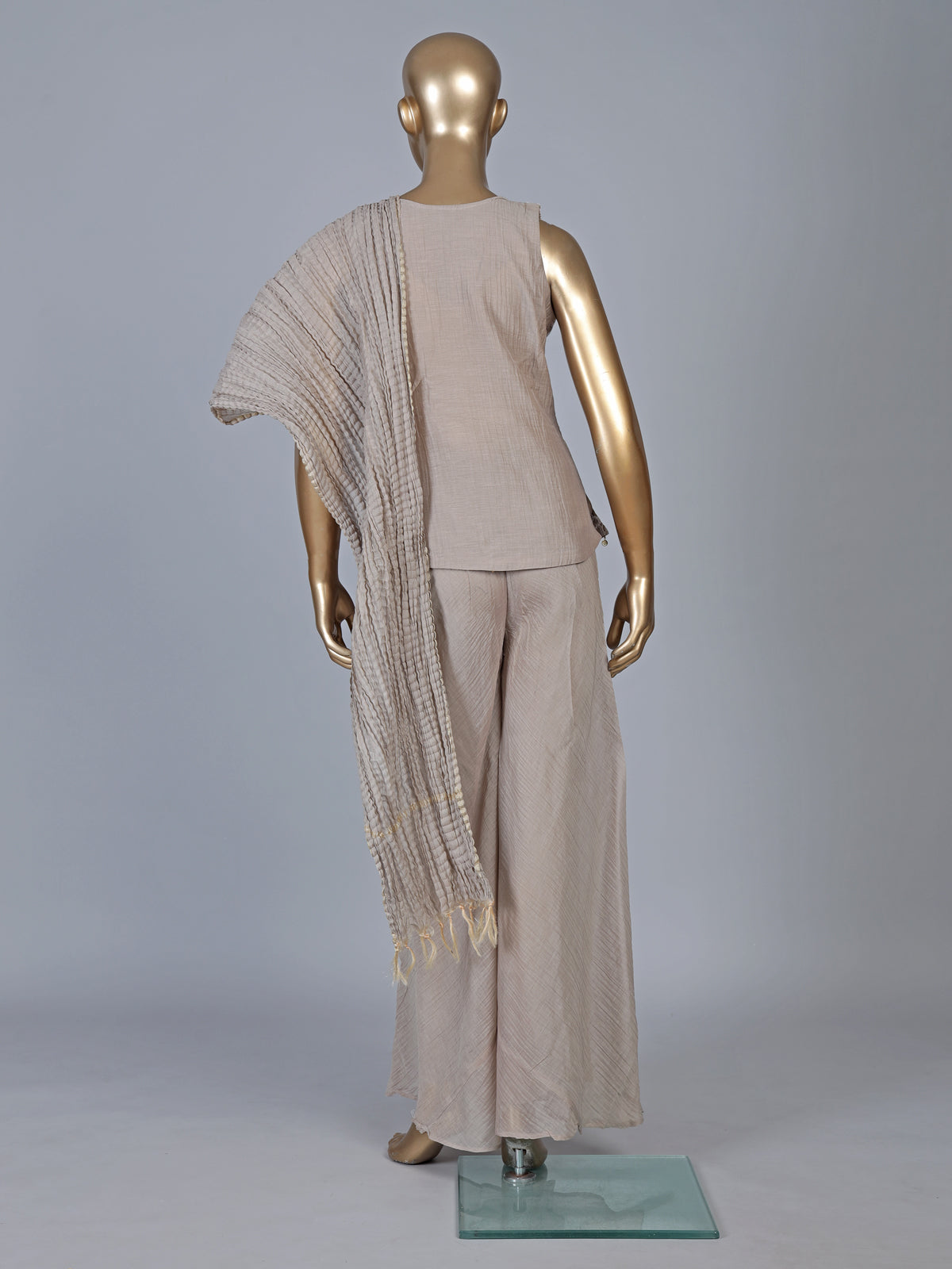 Beige chiffon silk embellished festive palazzo suit