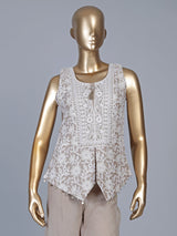Beige chiffon silk embellished festive palazzo suit