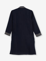Dark navy cotton linen thread work festive kurta suit