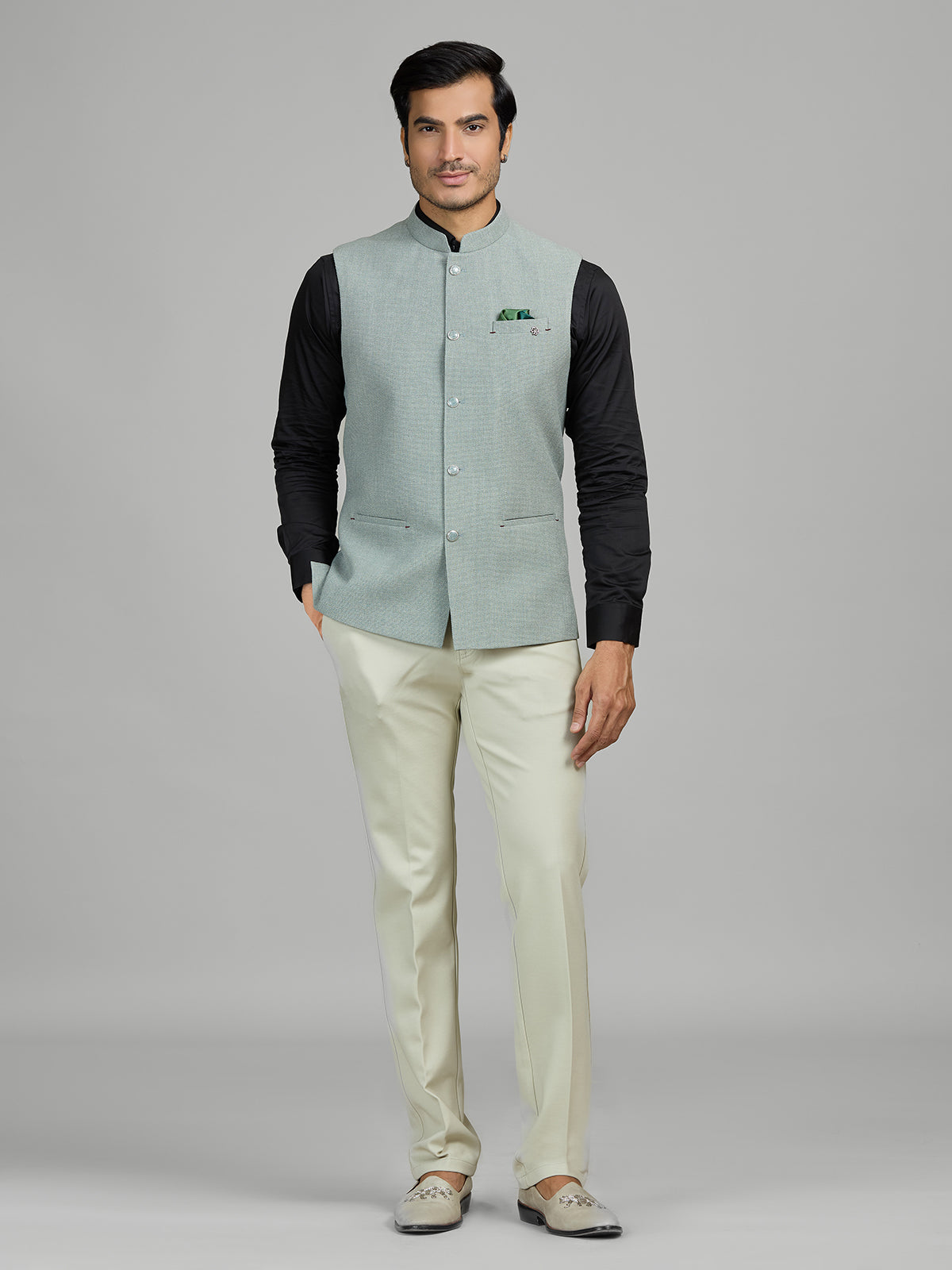 Mint green jute waistcoat for men