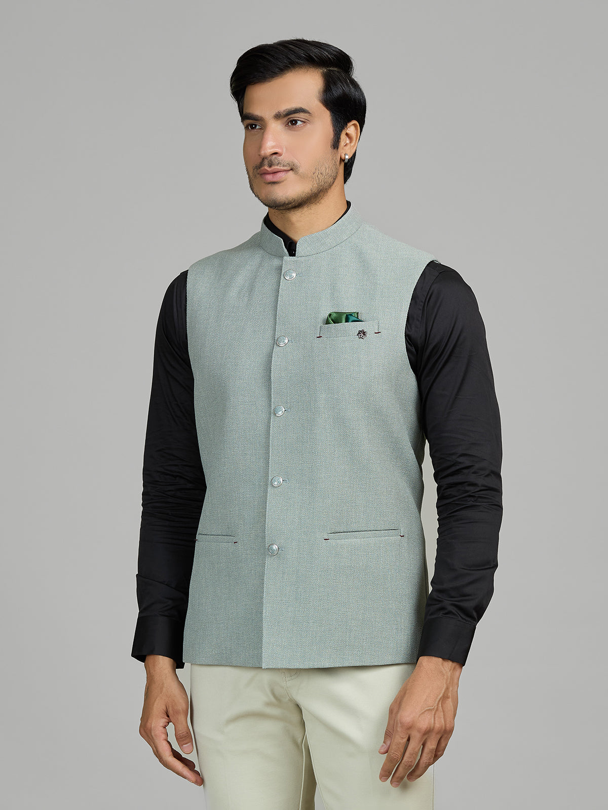 Mint green jute waistcoat for men