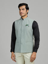 Mint green jute waistcoat for men