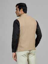 Dark beige textured jute waistcoat for men
