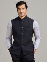 Black party wear jute waistcoat for men