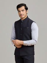 Black party wear jute waistcoat for men