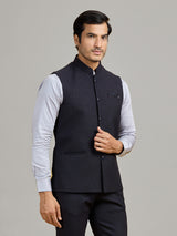 Black party wear jute waistcoat for men