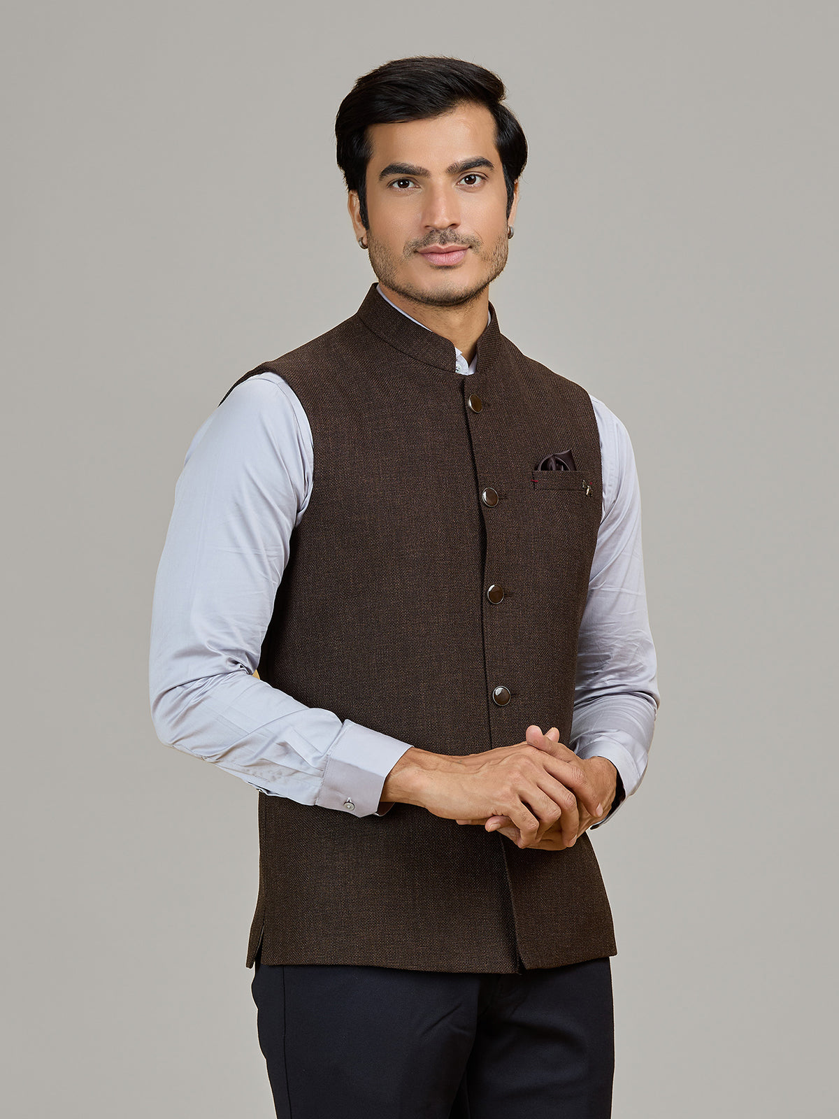 Brown formal wear jute waistcoat for men