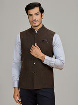 Brown formal wear jute waistcoat for men