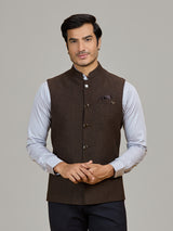 Brown formal wear jute waistcoat for men