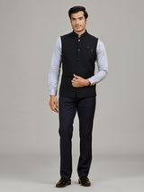Classic black jute waistcoat for party wear