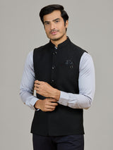 Classic black jute waistcoat for party wear