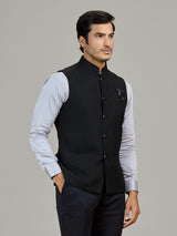 Classic black jute waistcoat for party wear
