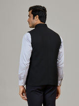 Classic black jute waistcoat for party wear