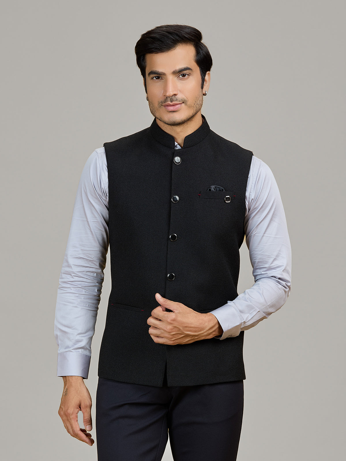 Classic black jute waistcoat for party wear