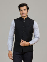 Classic black jute waistcoat for party wear