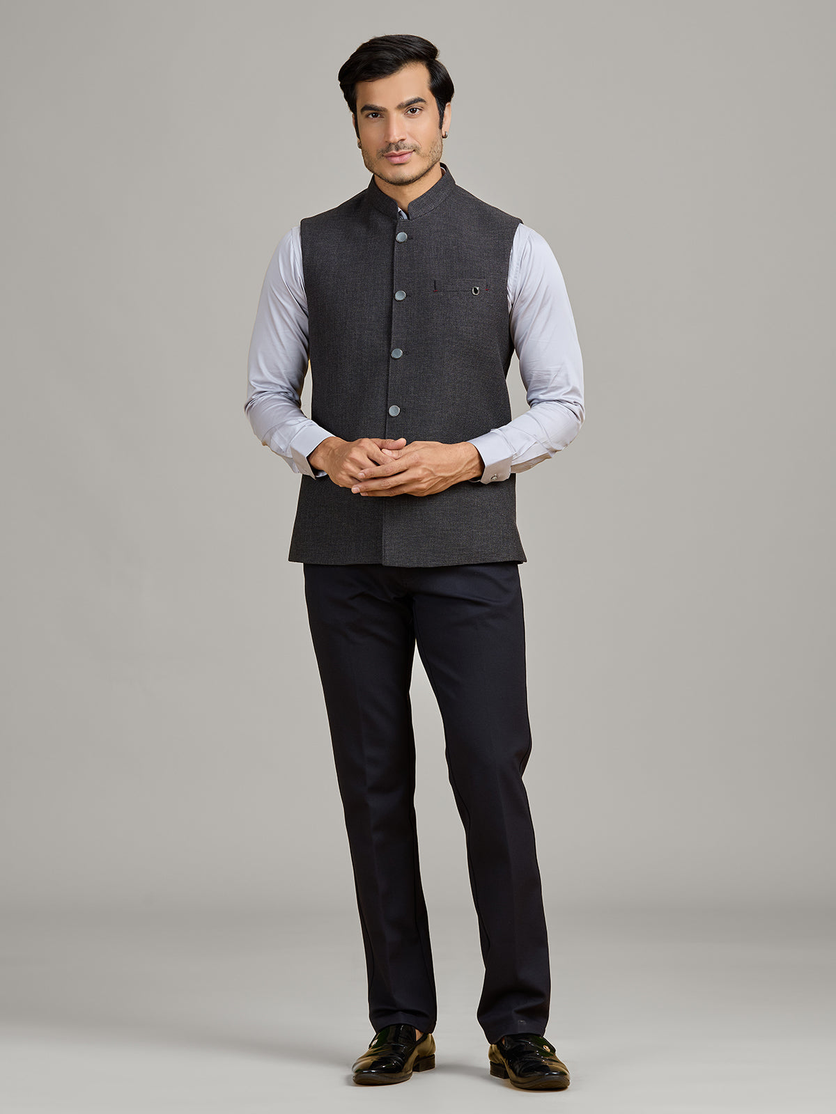 Dark grey jute waistcoat for formal occasions