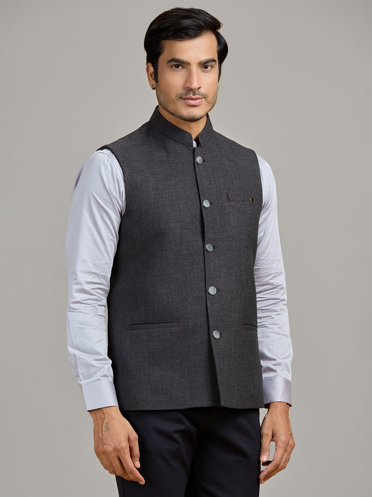 Dark grey jute waistcoat for formal occasions