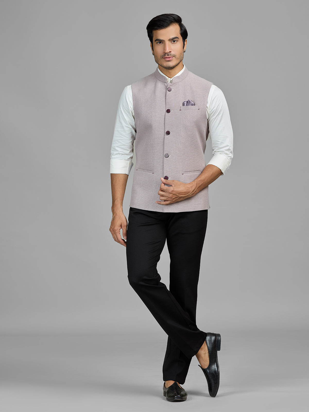 Light pastel pink jute waistcoat for men