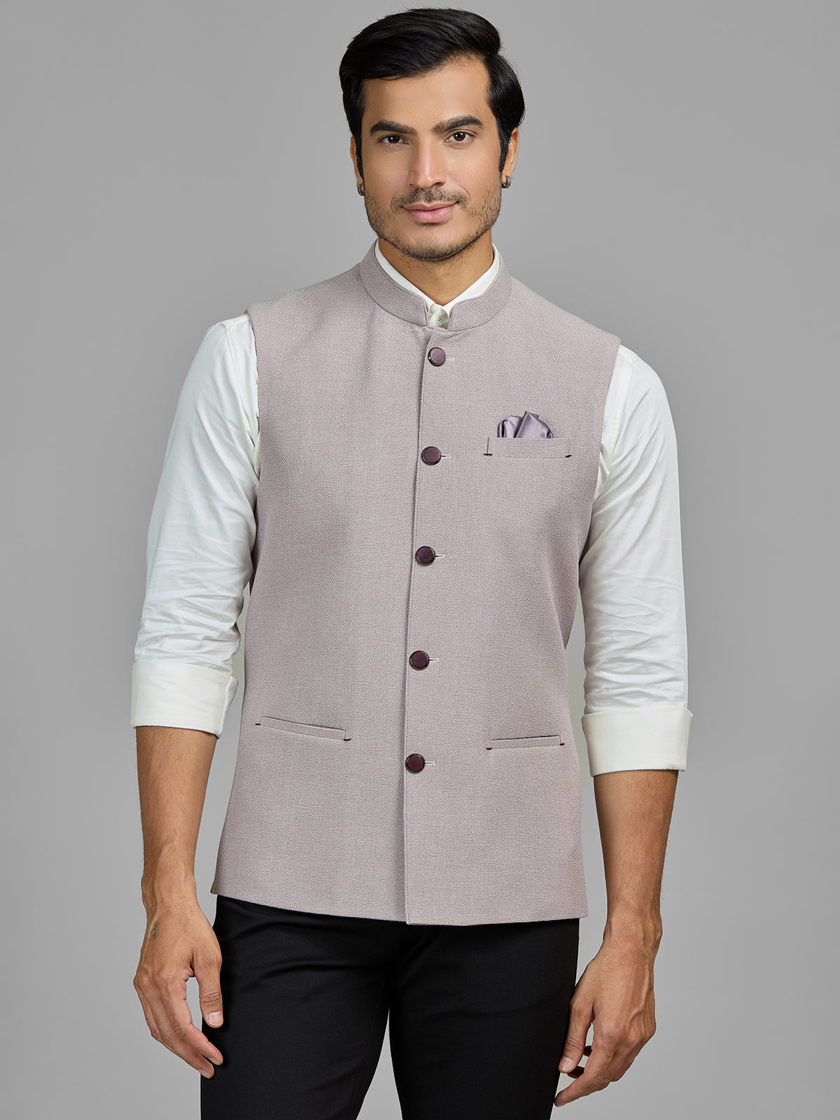 Light pastel pink jute waistcoat for men