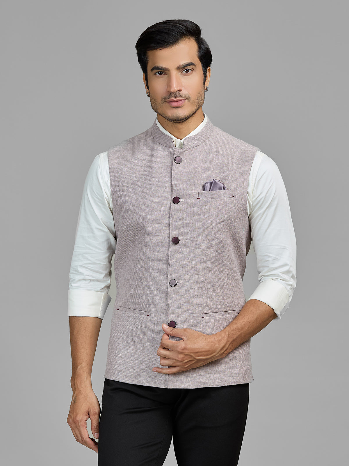 Light pastel pink jute waistcoat for men