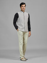 Beige formal wear jute waistcoat for men