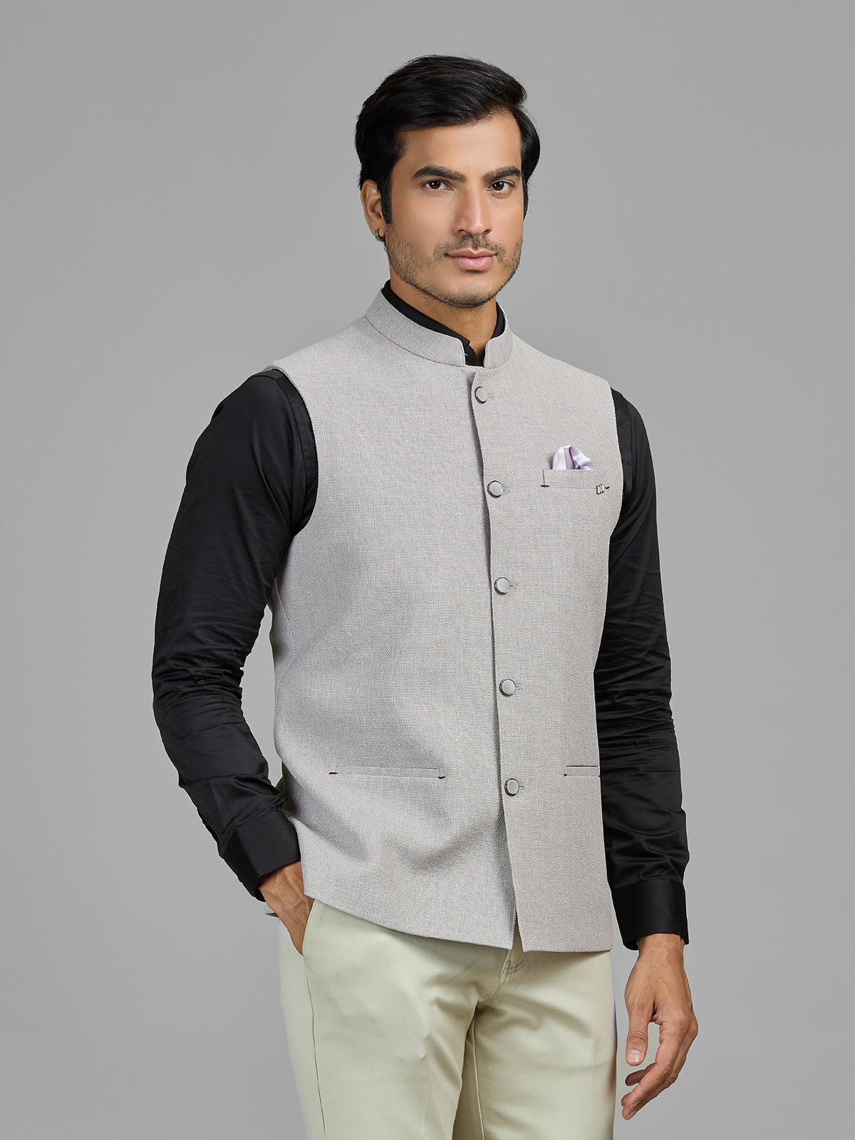 Beige formal wear jute waistcoat for men