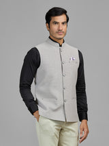 Beige formal wear jute waistcoat for men