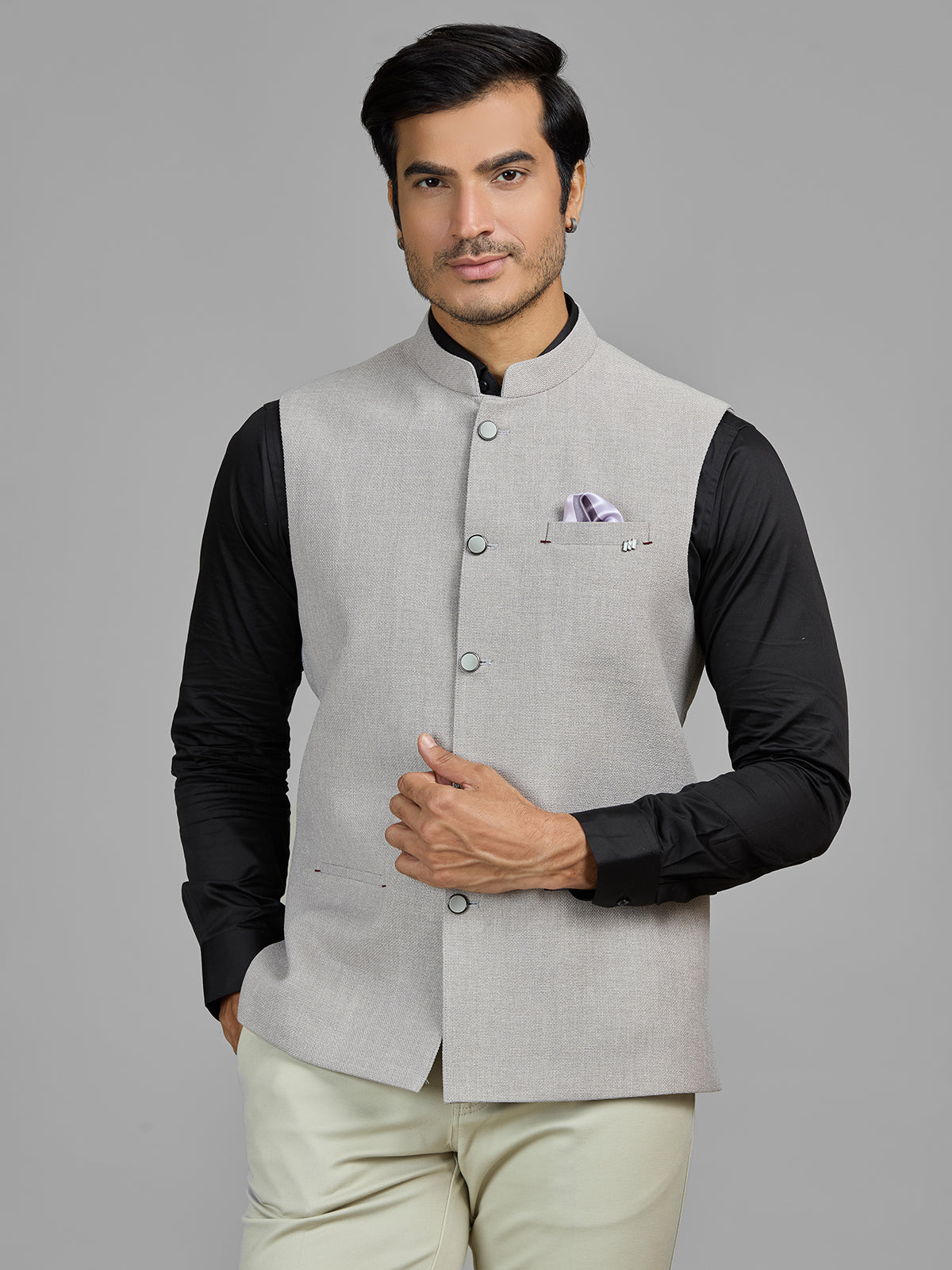 Beige formal wear jute waistcoat for men
