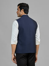Navy blue terry rayon waistcoat for wedding wear