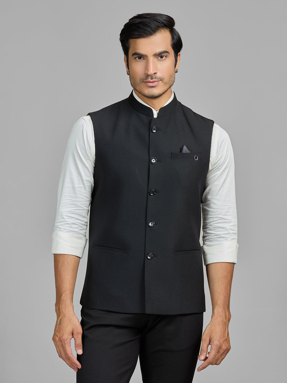Black terry rayon waistcoat for formal wear