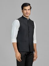 Black terry rayon waistcoat for formal wear