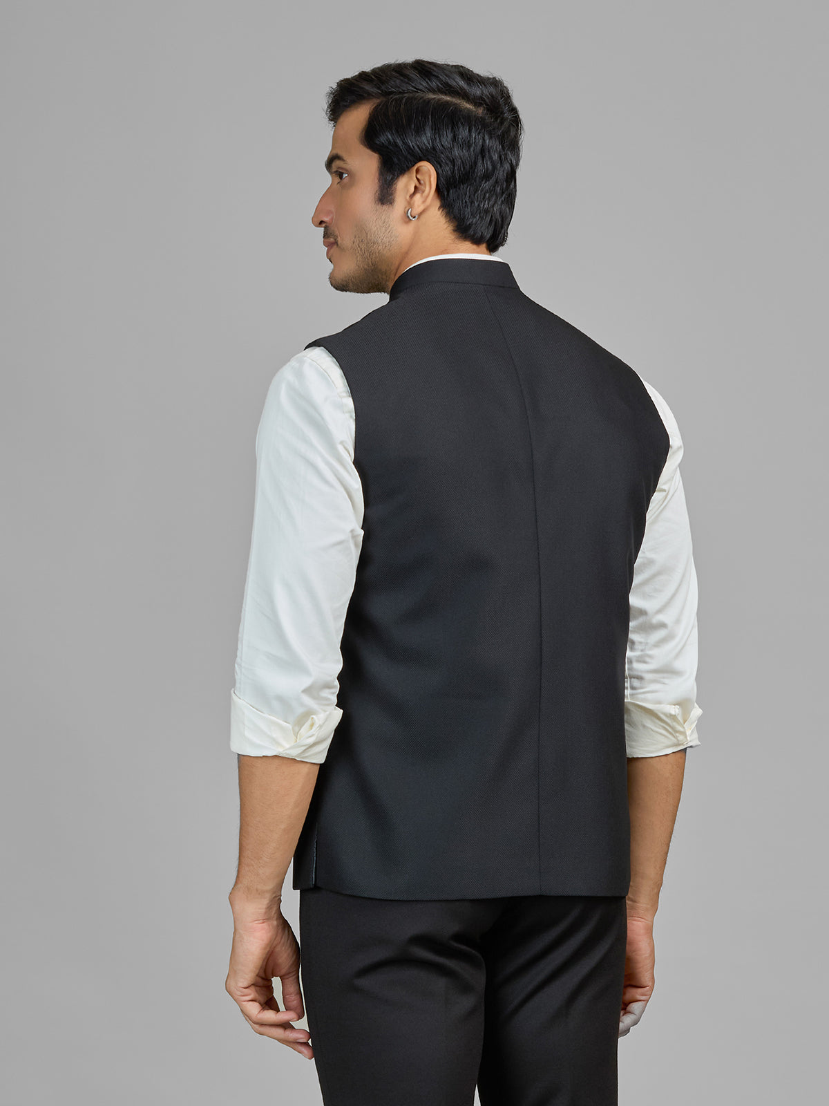 Black terry rayon waistcoat for formal wear