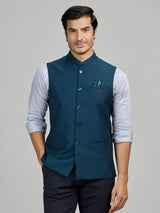 Teal blue party wear terry rayon waistcoat