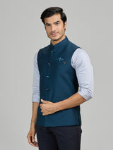 Teal blue party wear terry rayon waistcoat