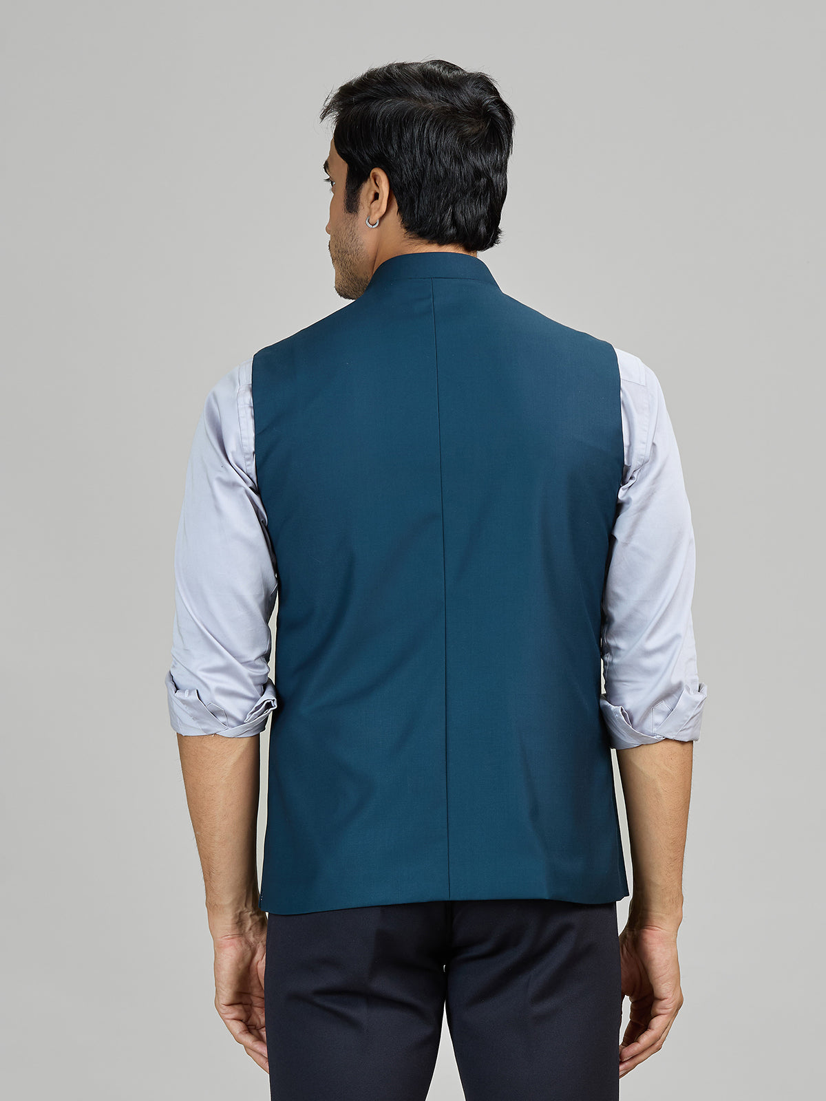 Teal blue party wear terry rayon waistcoat