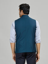 Teal blue party wear terry rayon waistcoat