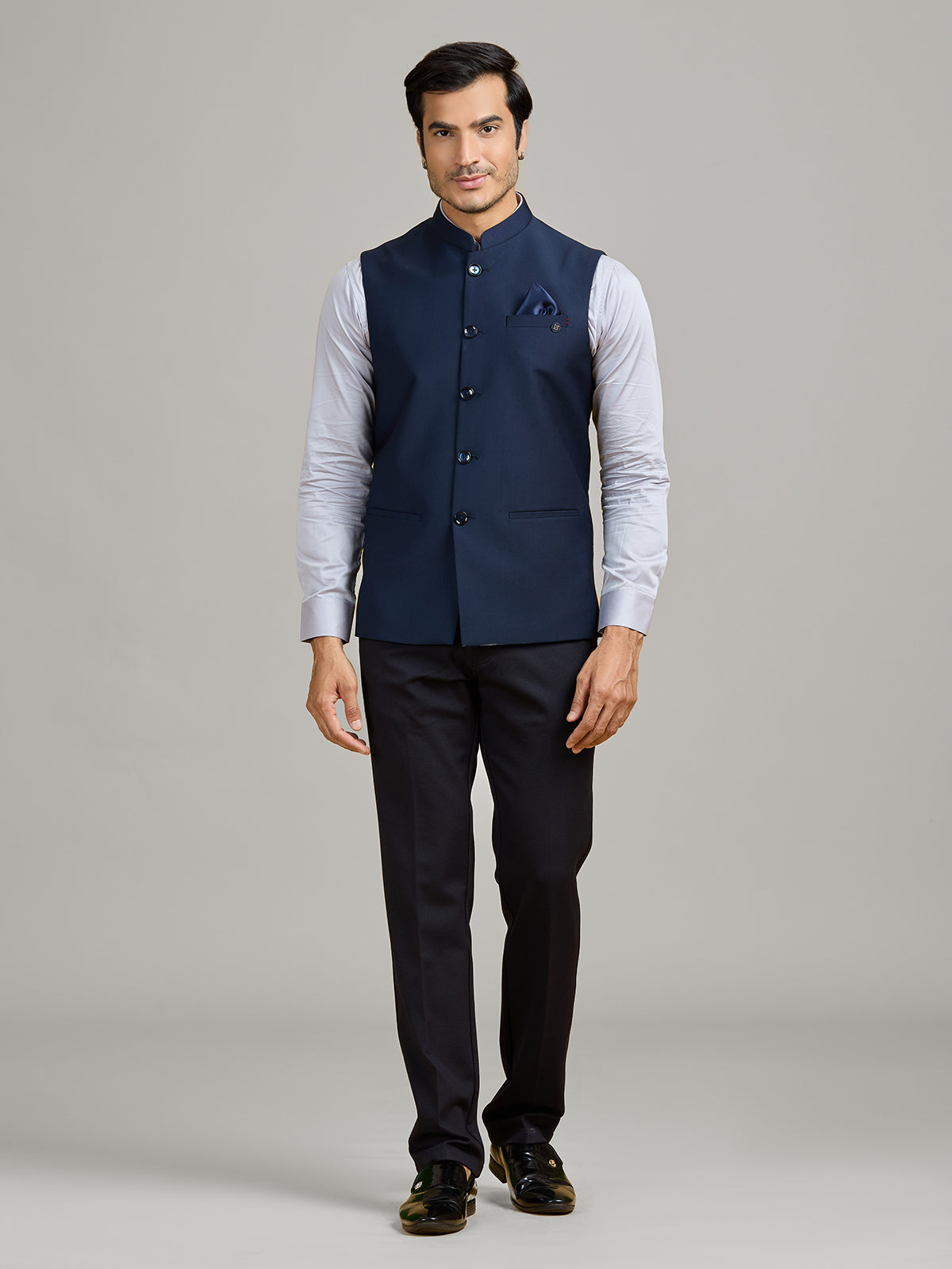 Navy premium terry rayon waistcoat for wedding wear
